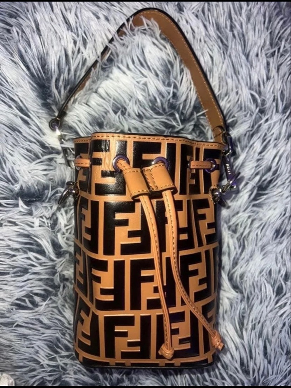 Fendi Tan and Black FF Logo Mini Bucket Bag